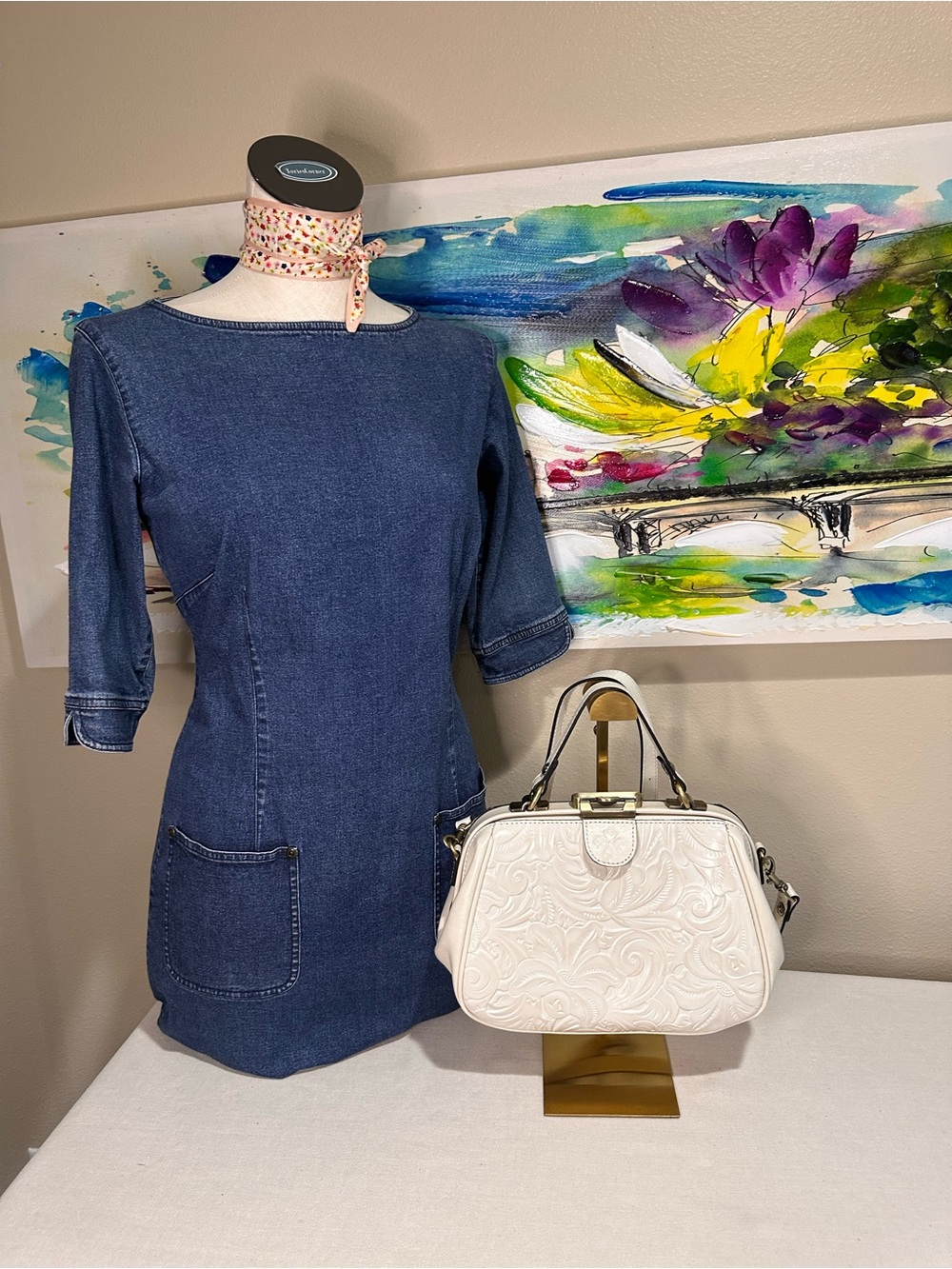 Patricia Nash Mia Frame Embossed Floral Top-Handle Satchel in Cream - Picture 12 of 16
